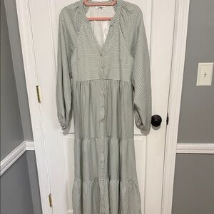 Chic Long Sleeve Gingham Dress in Green